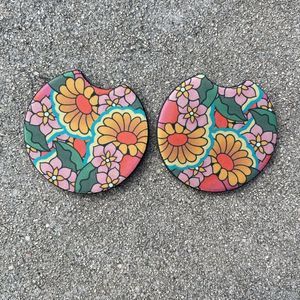 Floral 70’s Car Coasters | Car Accessories | Car Coaster | Coaster Set